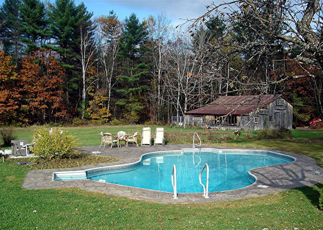 Swimming Pool beside a wooden house